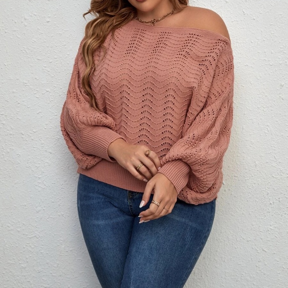 Plus Off Shoulder Batwing Sweater Top - Picture 6 of 13